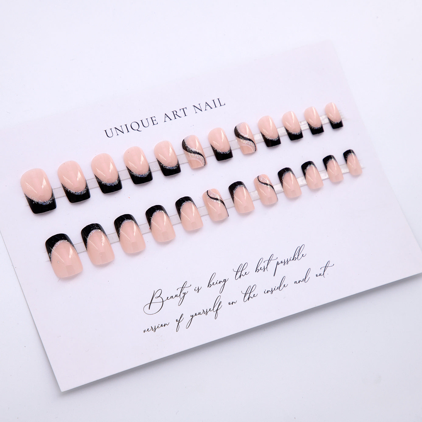 Long Square Black Glitter Lines Nail Sticker