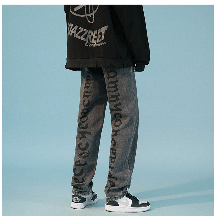 Letter Print Loose Straight Pants Ruffian Handsome Casual Mopping Trousers