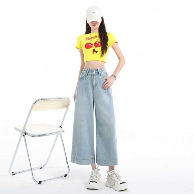Three-proof Tencel Lyocell Cool Feeling Wide-leg Jeans Women's Summer Thin
