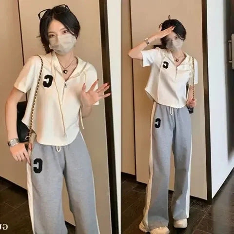 Oversized Loose Hooded Short-sleeve Fashion Two-piece Set