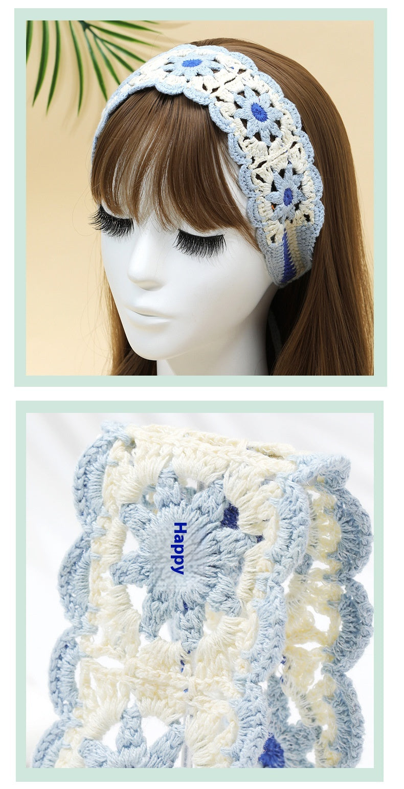 Summer Wide-brimmed Hollow Knitted Headcloth Hair Band