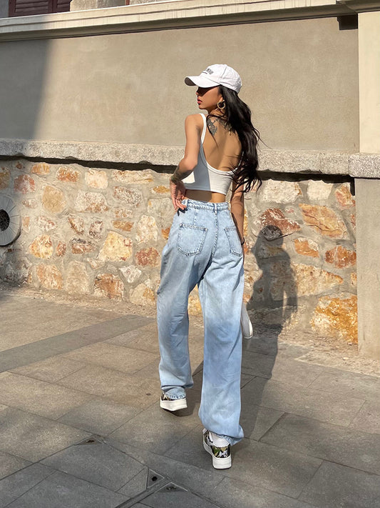 Women's American Retro High Waist Thin Loose Casual Jeans