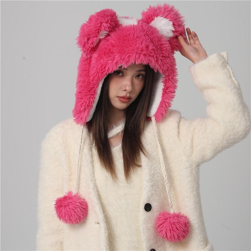 Cute Fur Ball Bucket Hat Women's Winter Plush Warm
