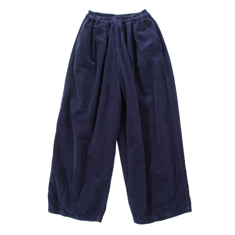 Womens Retro Loose Wide-Leg Corduroy Workwear Casual Pants