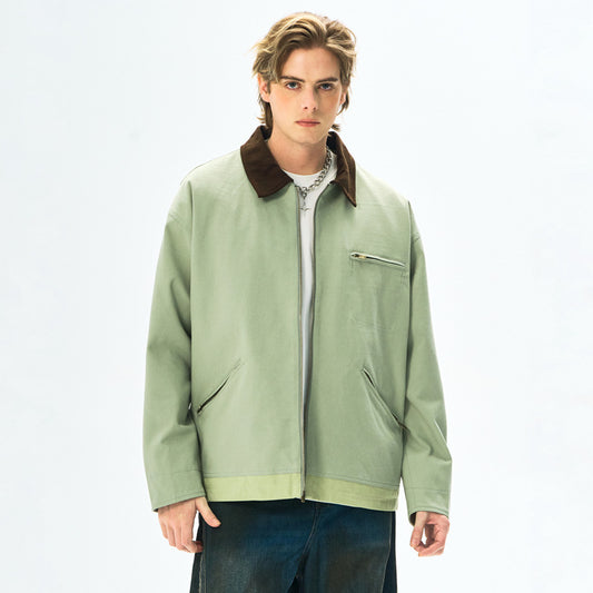 Contrast Color Washed Polo Collar Jacket Men