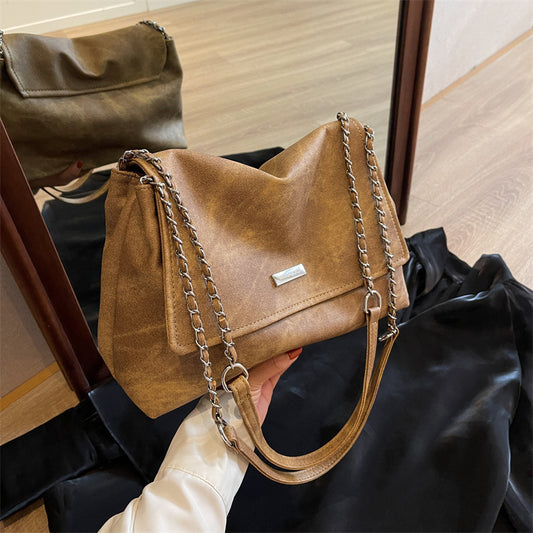 Texture Chain Shoulder Bag Crossbody Commuter Tote