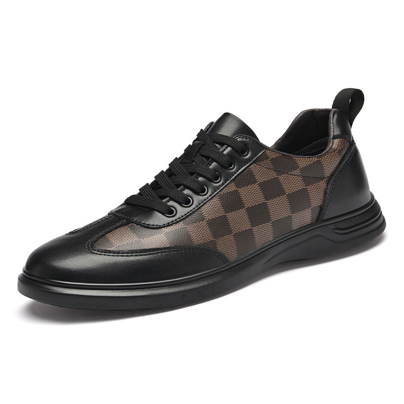 Fashion Low Top Plaid Cowhide Flat Casual Shoes