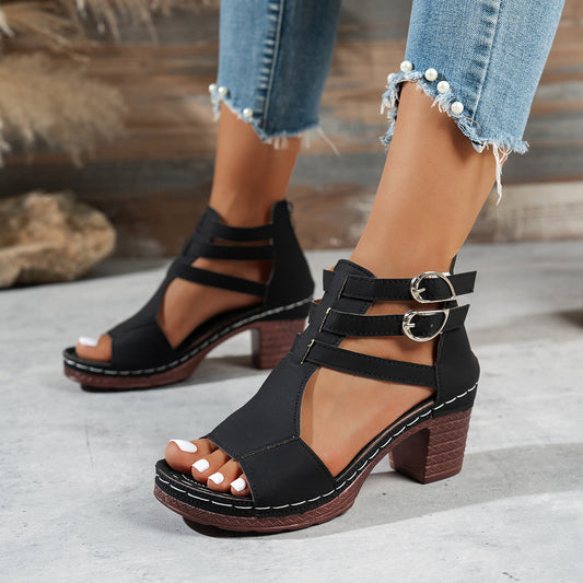 Womens Stylish Casual Peep-toe Wedge High-heeled Sandals