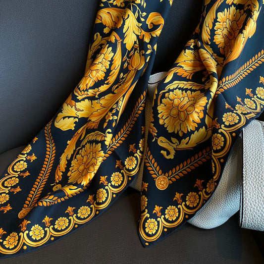 Golden Swallowtail Silk Curled Sand-washed Twill Scarf