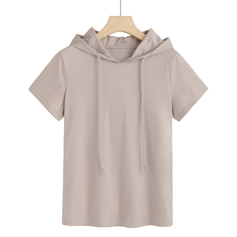 80's Mercerized Cotton Short-sleeved Hooded Women's T-shirt