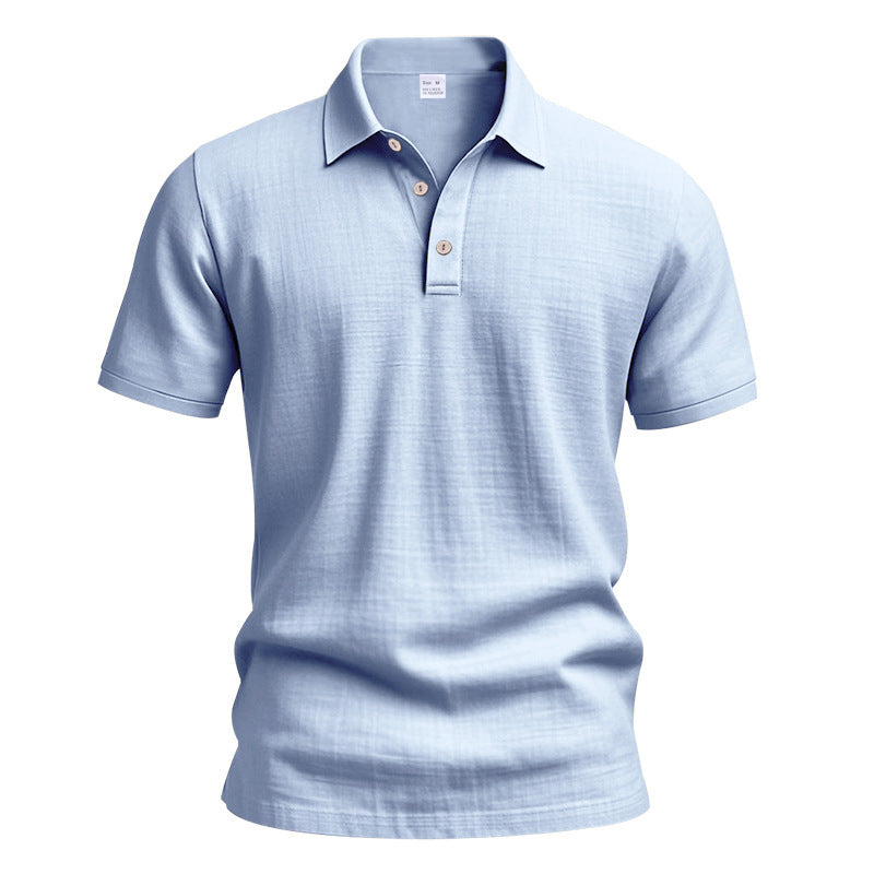 Men's British Casual Buckle Loose Linen Lapel Polo Shirt