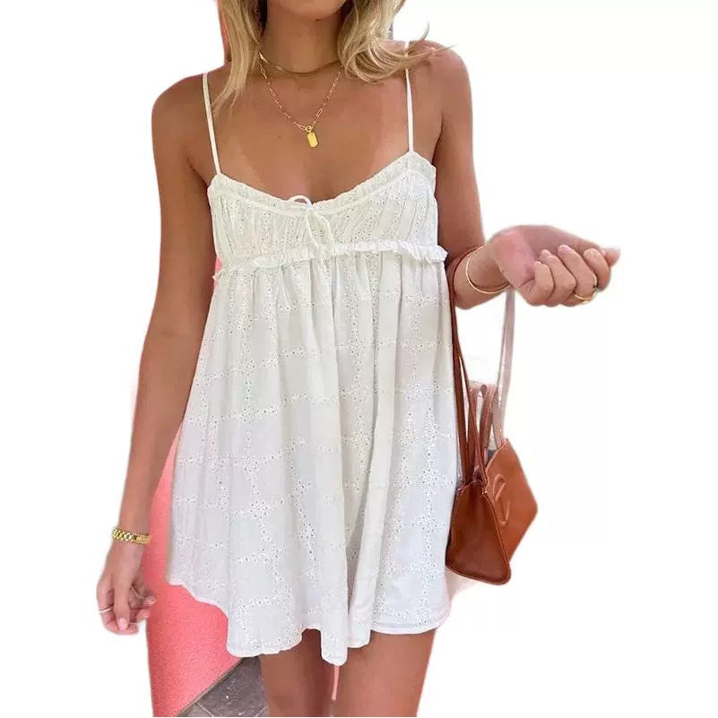 Niche Sweet Spaghetti-strap Leisure Sexy Jumpsuit Slim White Dress