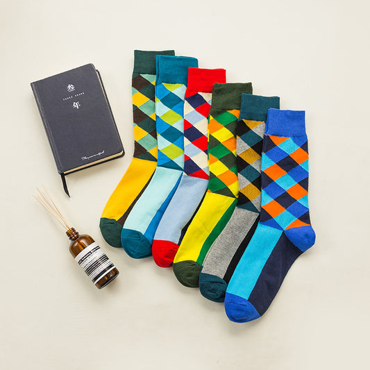 British Style Plaid Retro Contrast Color Harajuku Street Hipster Men's Cotton Socks