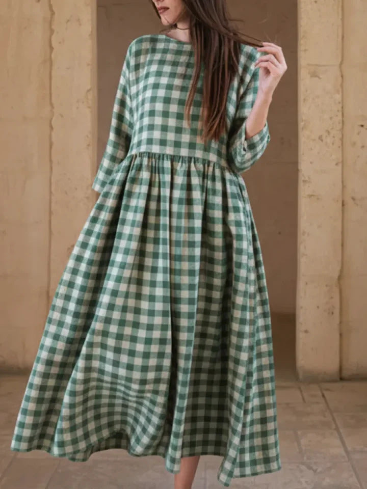 Women's Fashionable Retro Plaid Elegant Graceful Dress