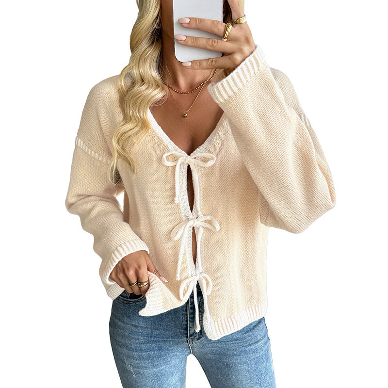 European And American Autumn And Winter Contrast Color Senior Series Chic Cardigan Knitted Sweater