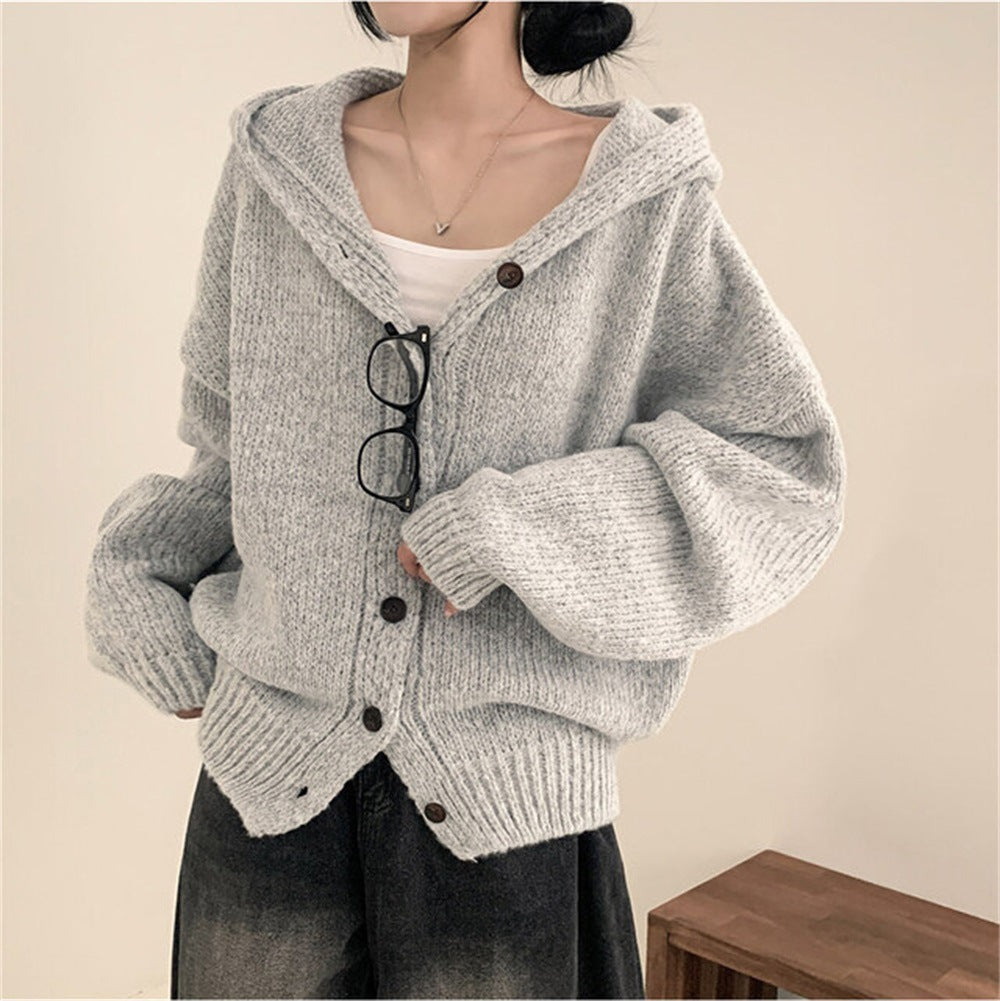 Korean Style Sweater Coat Single Row Button Knitted Cardigan