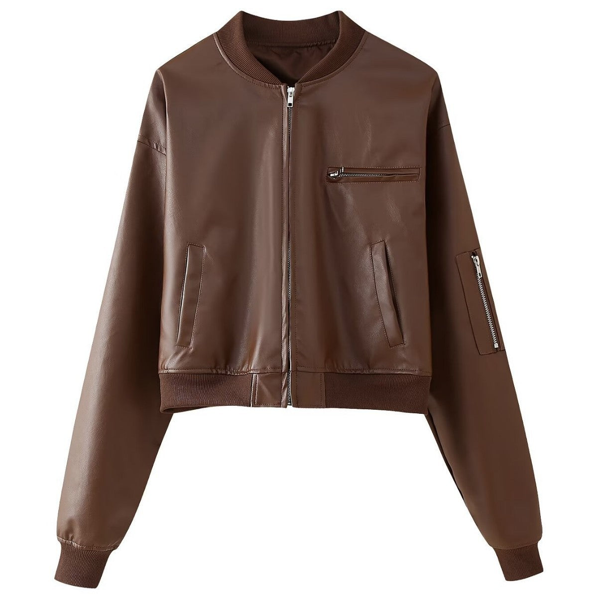 Short Jacket Fried Street Leather Clothing With Stand Collar Coat