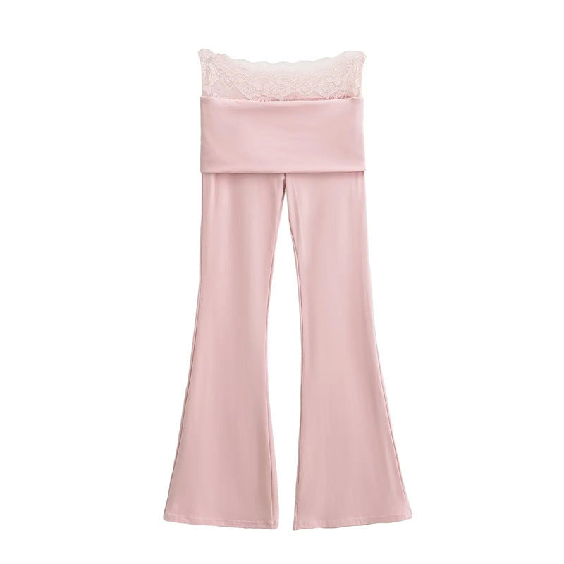 Hot Girl Double-layer Flanging Lace Stitching Bootcut Trousers Spring Small Slim Elastic Draped Mop Trousers