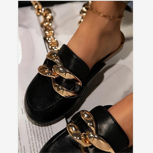 Fashionable Thick-soled Baotou Metal Chain Slippers