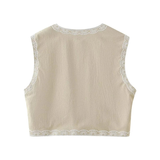 Fashion Women's Wear Embroidered Short Vest