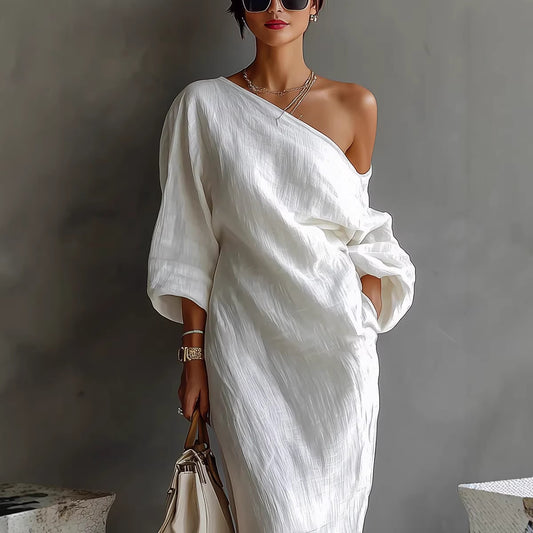 Irregular Off-shoulder Long Dress Fashion Elegant Long-sleeved Dresses Women's Beach Vacation Clothing