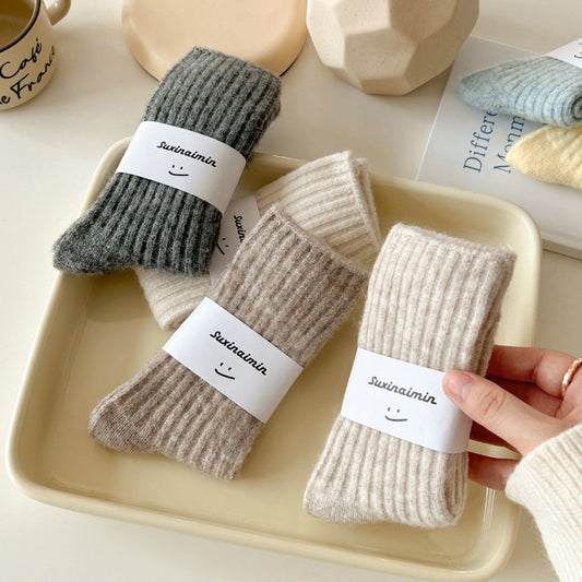 Womens Thickened Fleece-Lined Wool Mid-Calf Socks