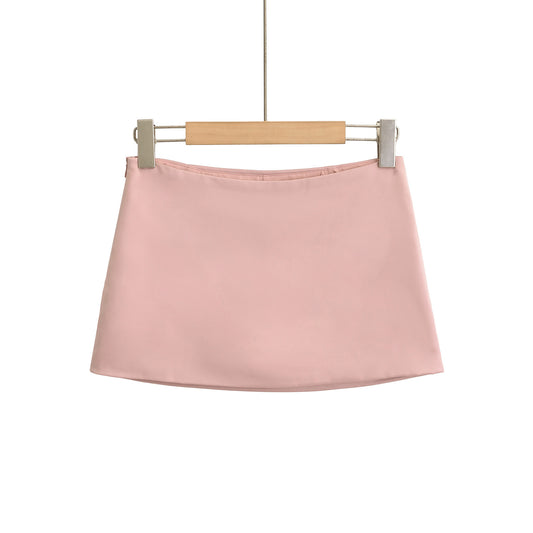 Summer New Sexy Low Waist Cropped Satin Skirt With Lining