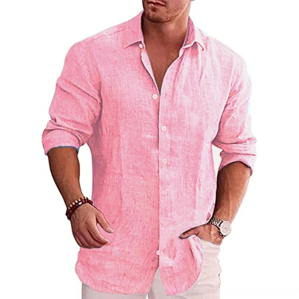 Printed Casual Men's Solid Color Shirt Slim Lapel