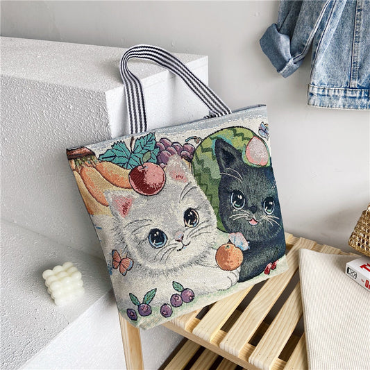 Shopping Bag Cartoon Embroidered Large Shoulder For Women