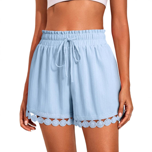 Fashionable Lace-trimmed Beach Casual Loose Lace-up Shorts