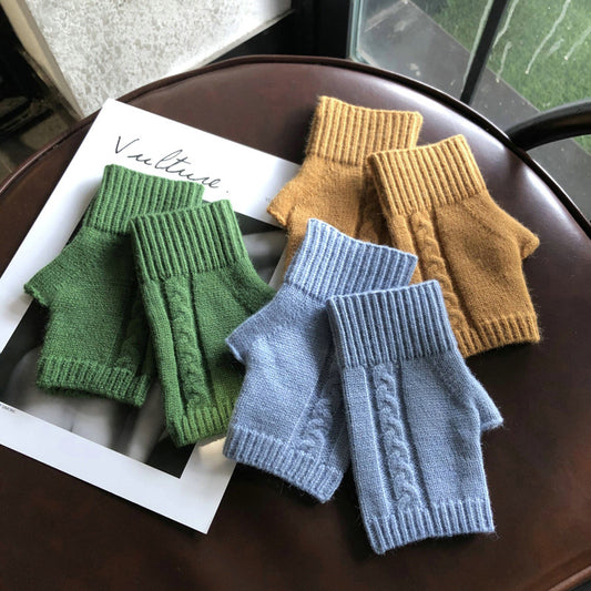 Solid Color Stretch Half Finger Knitted Gloves