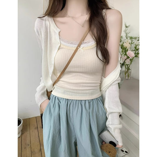 Sweet Spicy Girl Fake Two-piece Lace Spliced Camisole