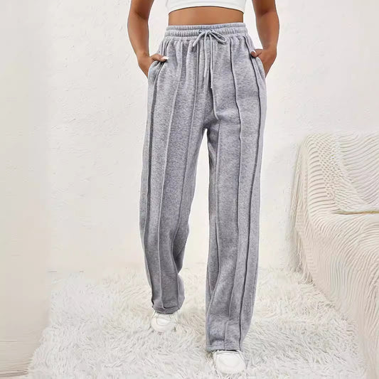 Gray Sweatpants Women's High Waist Wide Leg Loose