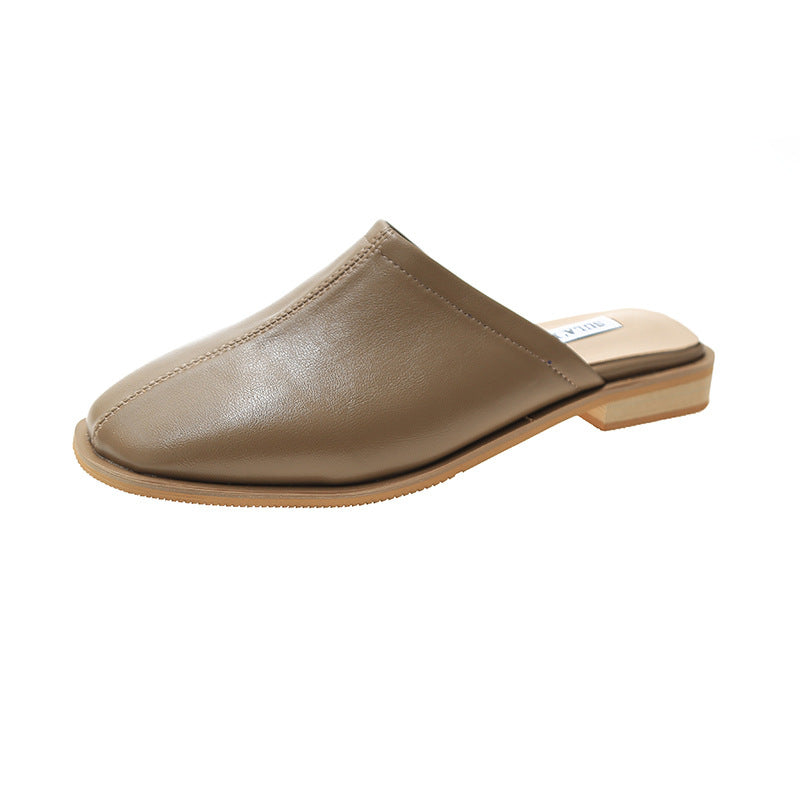 Women's Low Heel Baotou Soft Leather Sandals