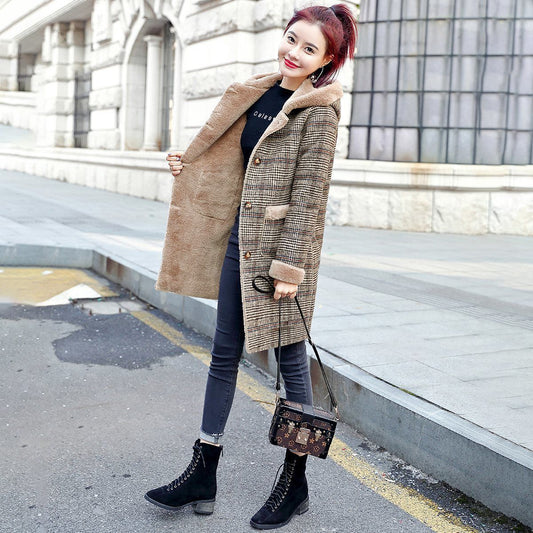 Thick And Warm Mid-length Hooded Woolen Coat