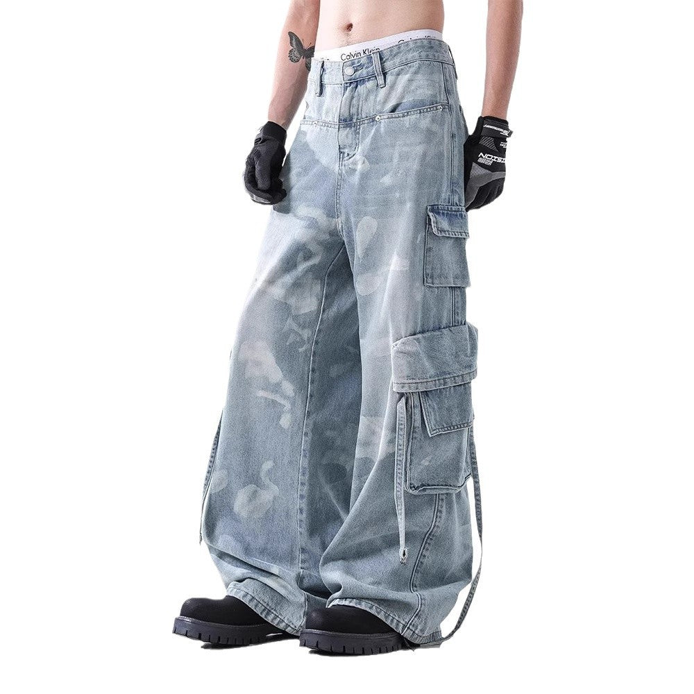 American Retro Tie-dyed Denim Overalls