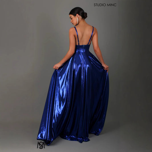 Draped-shoulder Long Dress Sleeveless High-waisted Split Dress