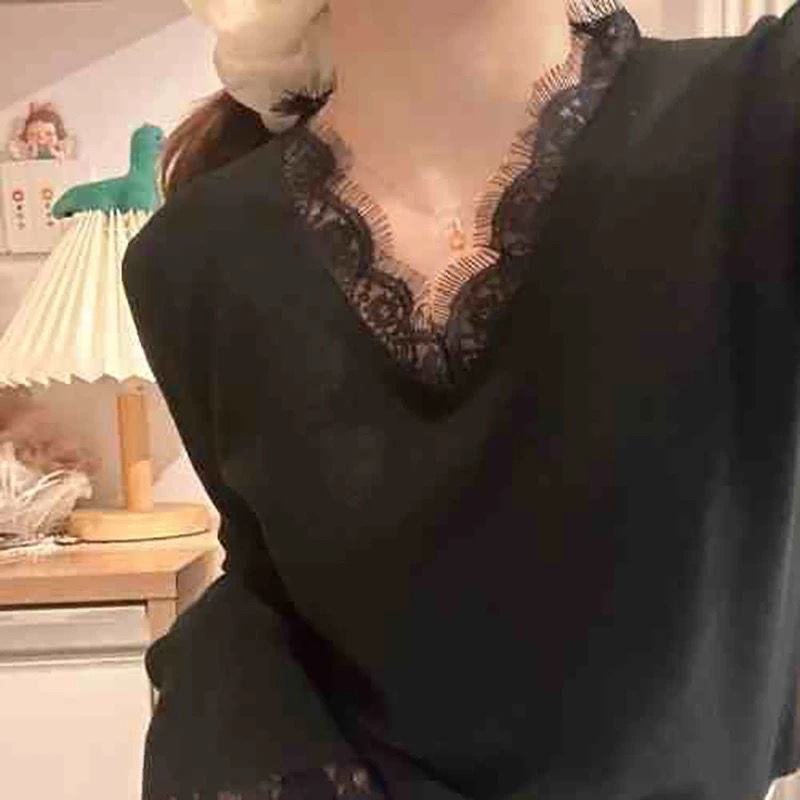 Casual Soft-style Top With A Designer Touch Featuring Lace Paneling And Reversible Wear