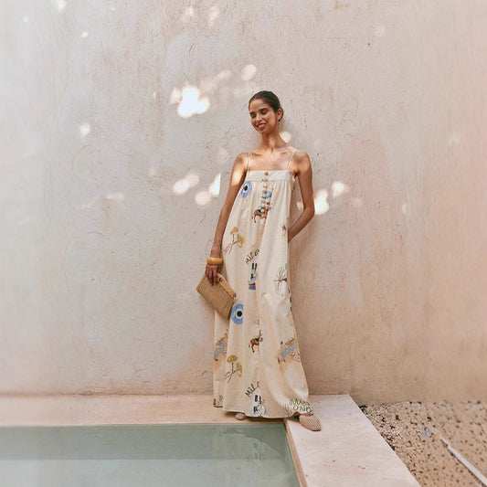 Sexy Spaghetti-strap Linen Dress From Europe And The US