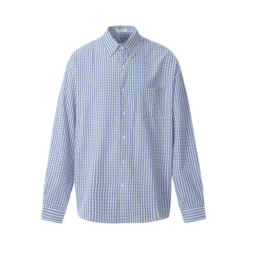 Men's Spring And Autumn Japanese Style Simple Plaid Long-sleeved Shirt