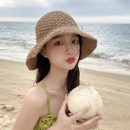 Women's Straw Hat Lace Bow Hollow Handmade