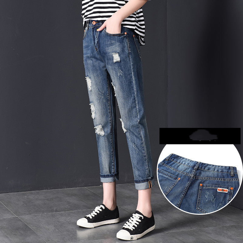 Ripped Jeans High-waisted Nine-point Harlan Straight-leg Pants