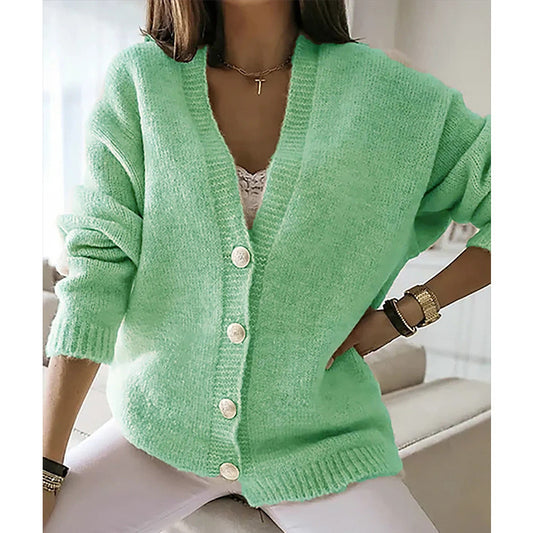 Autumn And Winter Women's European And American Keep Warm Pure Color Loose Knitted Cardigan Coat