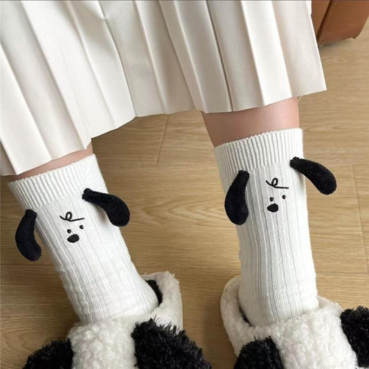 Niche Three-dimensional Ears Black And White Puppy Socks
