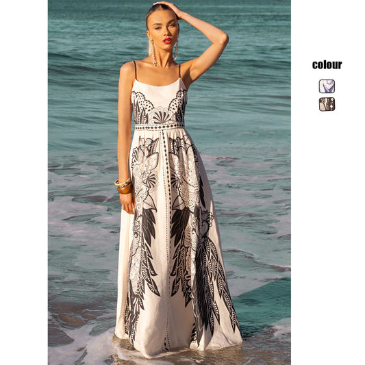Printed Fashionable Sweet Strap Dress For Women