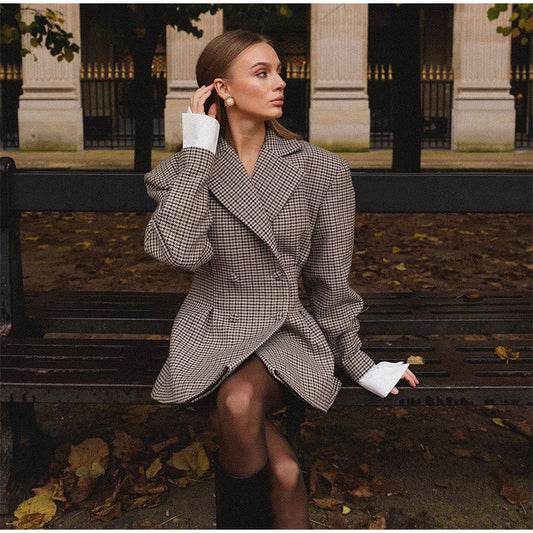 Fashion Plaid Waist-tight Suit Jacket For Women