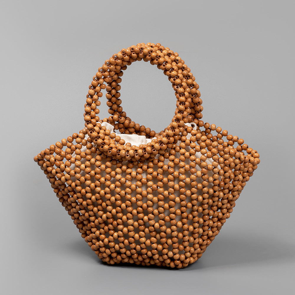 Hand-woven Seaside Beach Vacation Hollow Handbag With Wooden Beads Decoration
