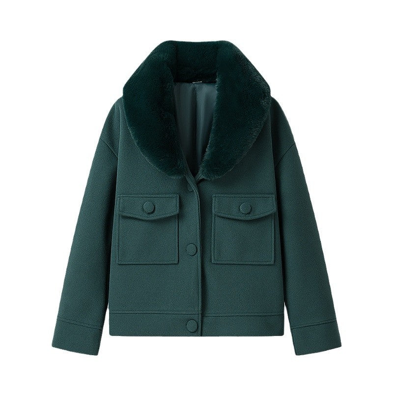 Fashion Casual All-match Loose Detachable Lapel Long-sleeved Woolen Coat