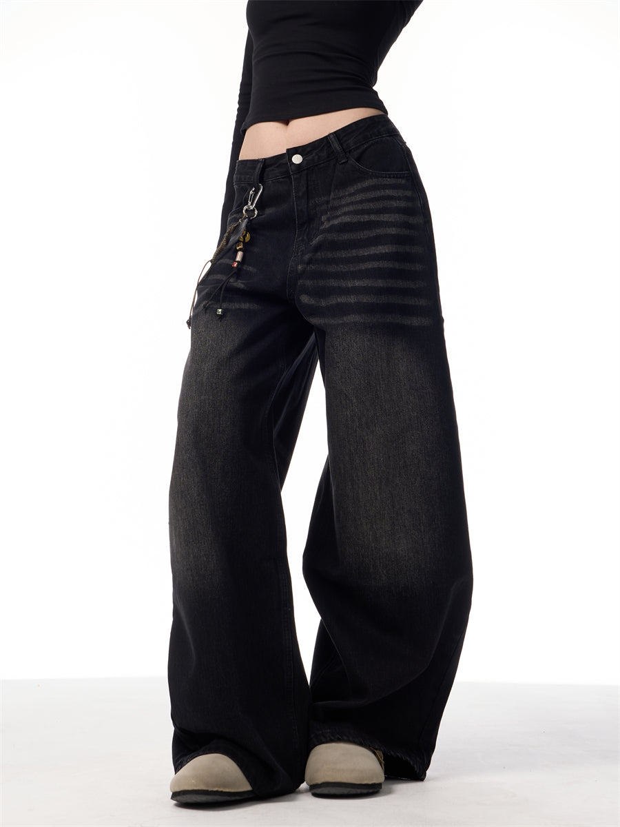 Retro vaskede lige jeans med løse, faldende brede ben