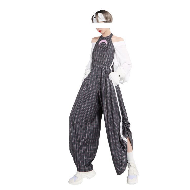 Women's Fashion Moon Bump White Edge Ring Ruffle Wide Leg Jumpsuit
